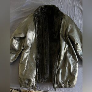Black Leather Fully Lined Fur Coat